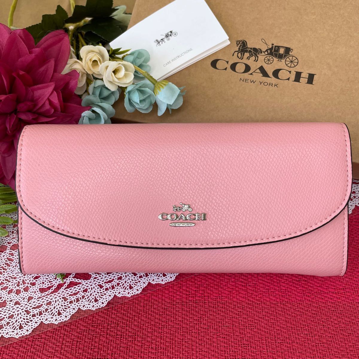 今季ブランド COACH コーチ フラップ開閉 長財布 シグネチャー ポーチ