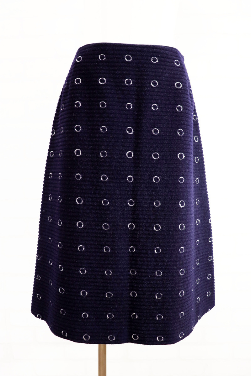 ミナペルホネン/起毛素材drops台形スカート：紺×白xq490_画像1