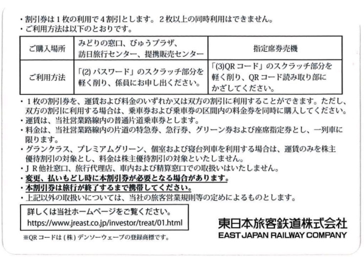 東日本旅客鉄道 株主優待 株主優待割引券(1枚) 有効期限:2022.5.31_画像2