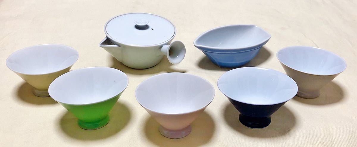 新品　平安春峰作　煎茶器　急須＆色替湯呑＆湯冷まし　茶器セット