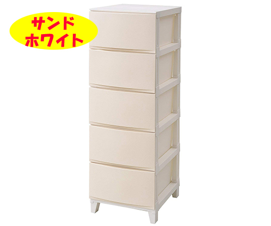 ●BBB●本州送料無料 新品　日本製 収納チェスト5段 (幅34奥行42高107cm) 脚付 RS.D-S34.5SWHサンドホワイト (管N-7)(1)●_画像1