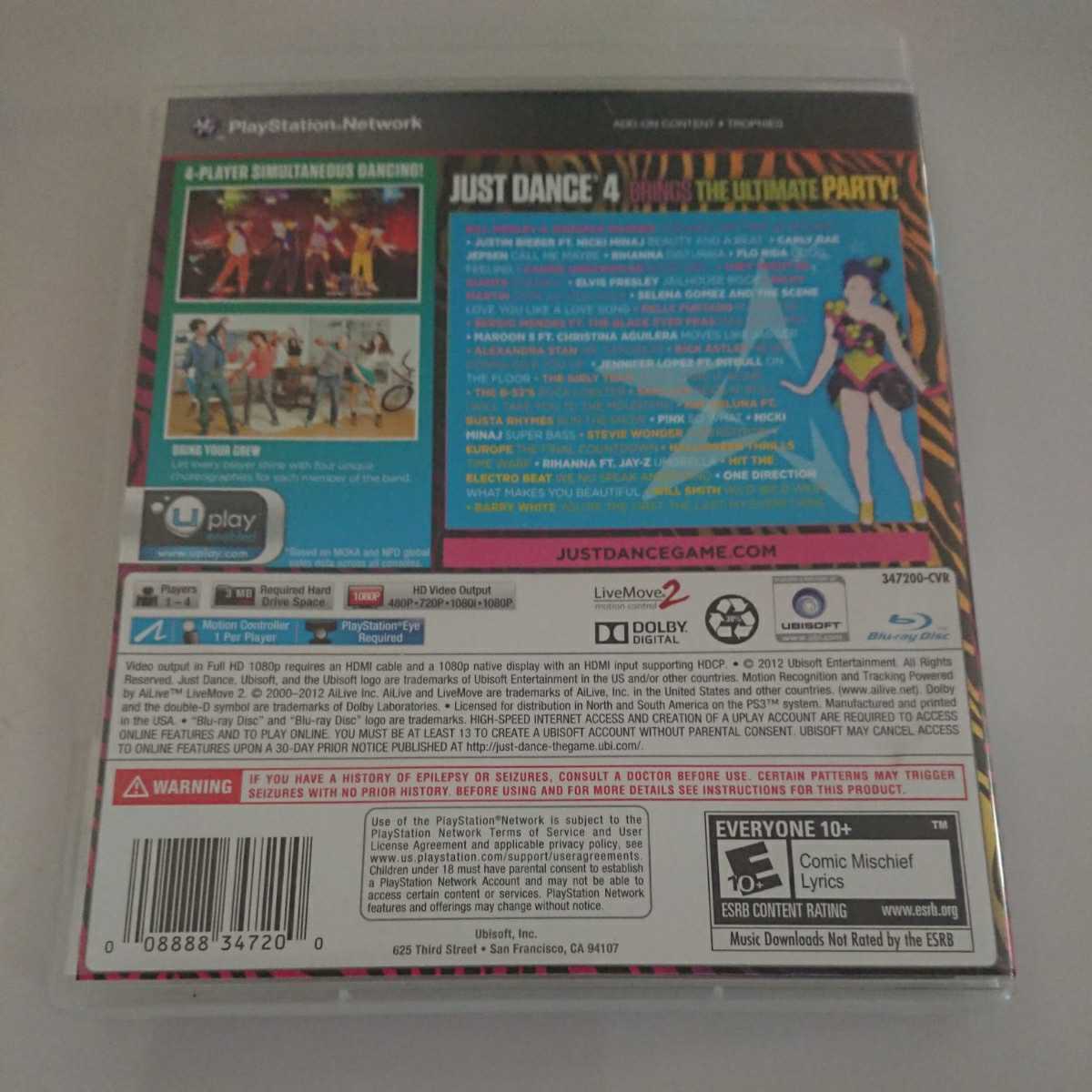 PS3 プレイステーション3 ソフト ジャストダンス4 JUST DANCE4 輸入版 北米版 動作確認済 送料無料！