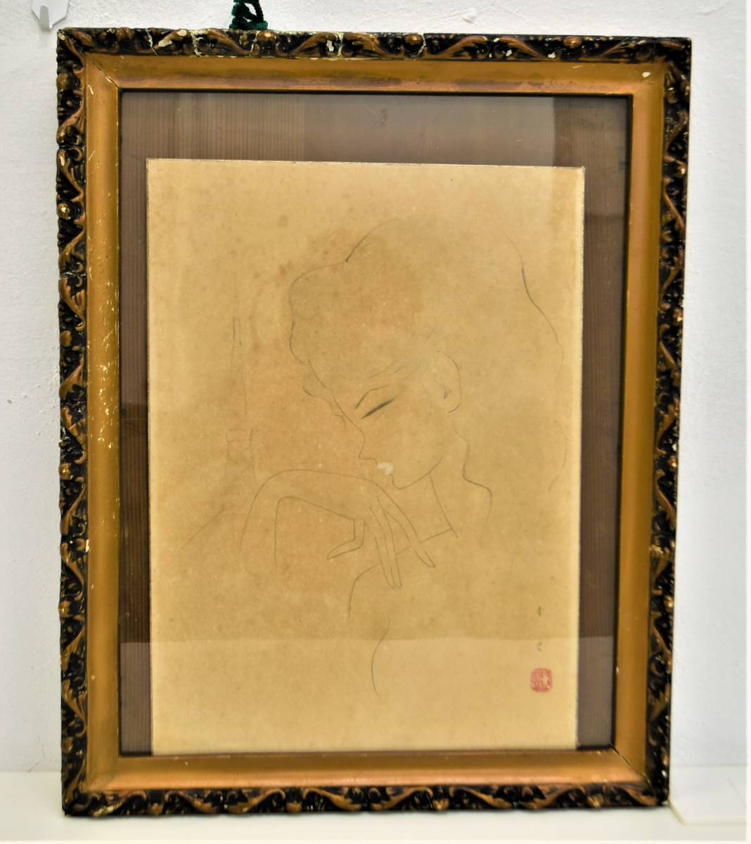① higashi . blue . pencil sketch woman autograph square fancy cardboard person image tower picture work of art . wall decoration picture frame attaching 
