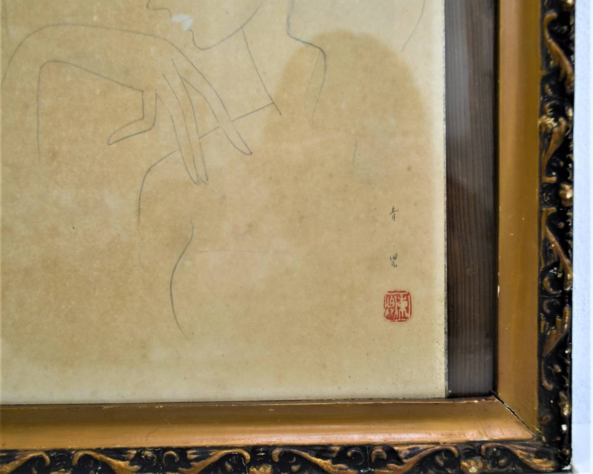① 東郷青児 鉛筆画 女性 肉筆 色紙 人物像 タワー 絵画 美術品 絵 壁