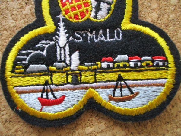 70s フランス サン・マロ ST MALO チューリッヒ ビンテージ刺繍ワッペン/イギリス海峡パッチ旅行ブルターニュ港町エンブレムSant-Malo_画像2