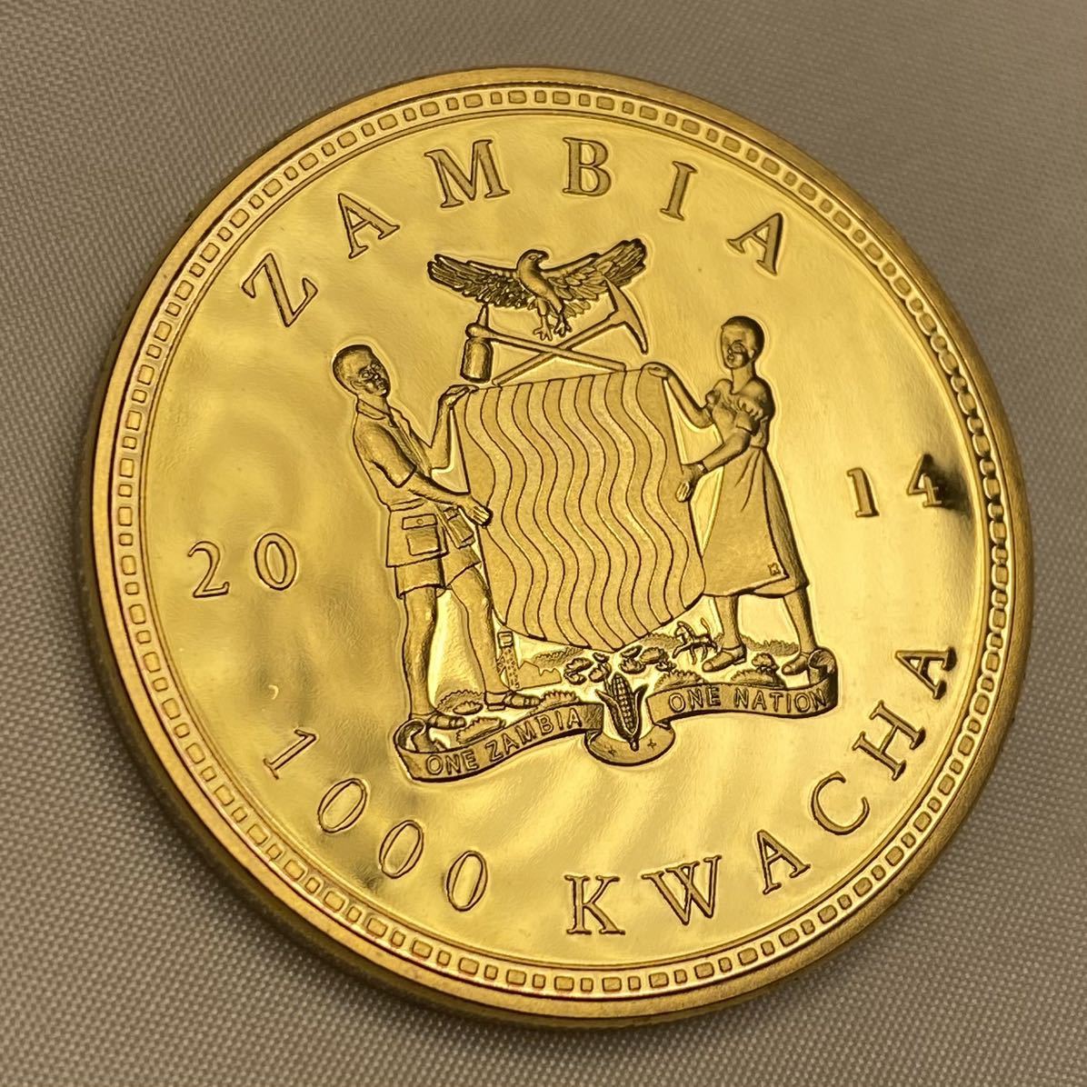 #I016 ザンビア古銭　ゼブラ 野生動物 2015 10000クワチャ　コイン 旧家蔵出 　金貨　金幣　直径約40mm厚さ約3.3mm量目約28.89g　希少_画像2