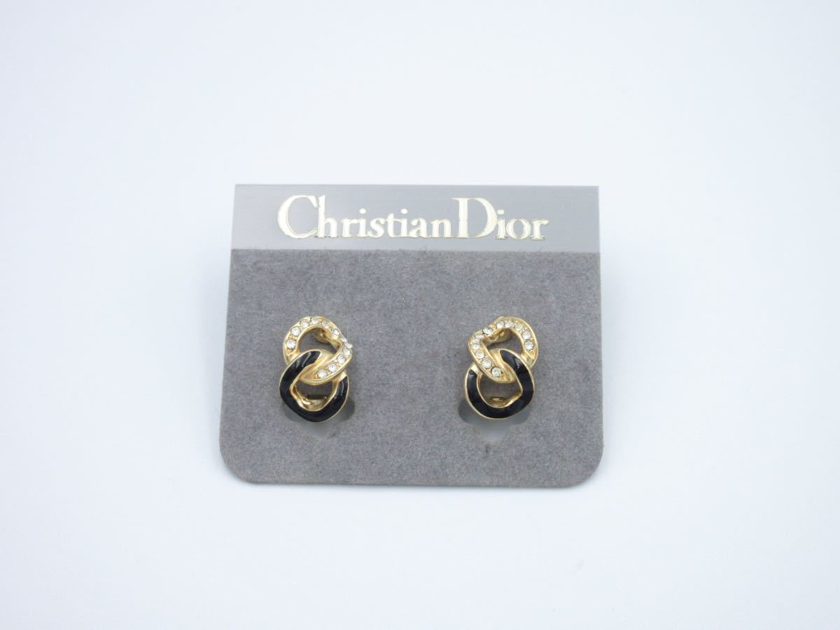 【美品】Christian Dior イヤリング ストーン ロゴ クリスチャン ディオール ヴィンテージ アクセサリー レディース 結婚式 E11