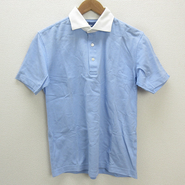 y# прекрасный товар # Fred Perry /FRED PERRYk реликт рубашка-поло с коротким рукавом # бледно-голубой [ мужской L]MENS/ сделано в Японии /15[ б/у ]