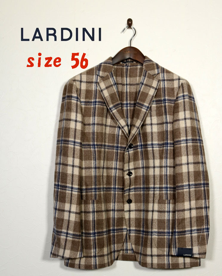 新品★最大値下げ LARDINI ラルディーニ テーラードジャケット ウール100％ ブロックチェック柄 ブラウン系　サイズ56
