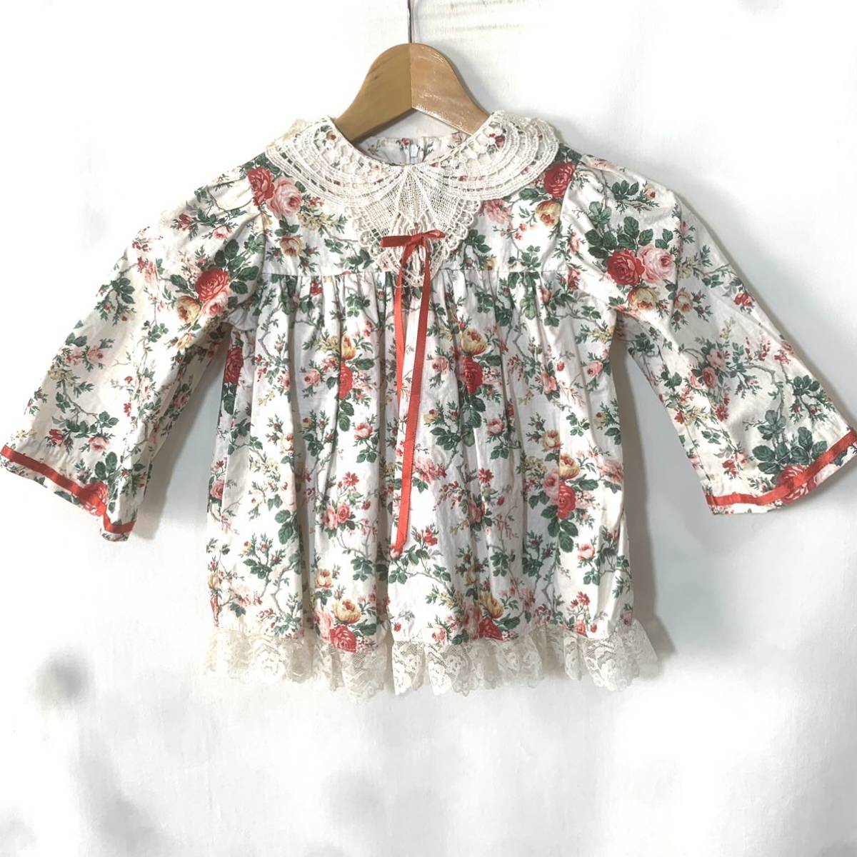 #GIRLS USA производства Vintage little elegants цветочный принт принт длинный рукав платье б/у одежда гонки общий рисунок лента #