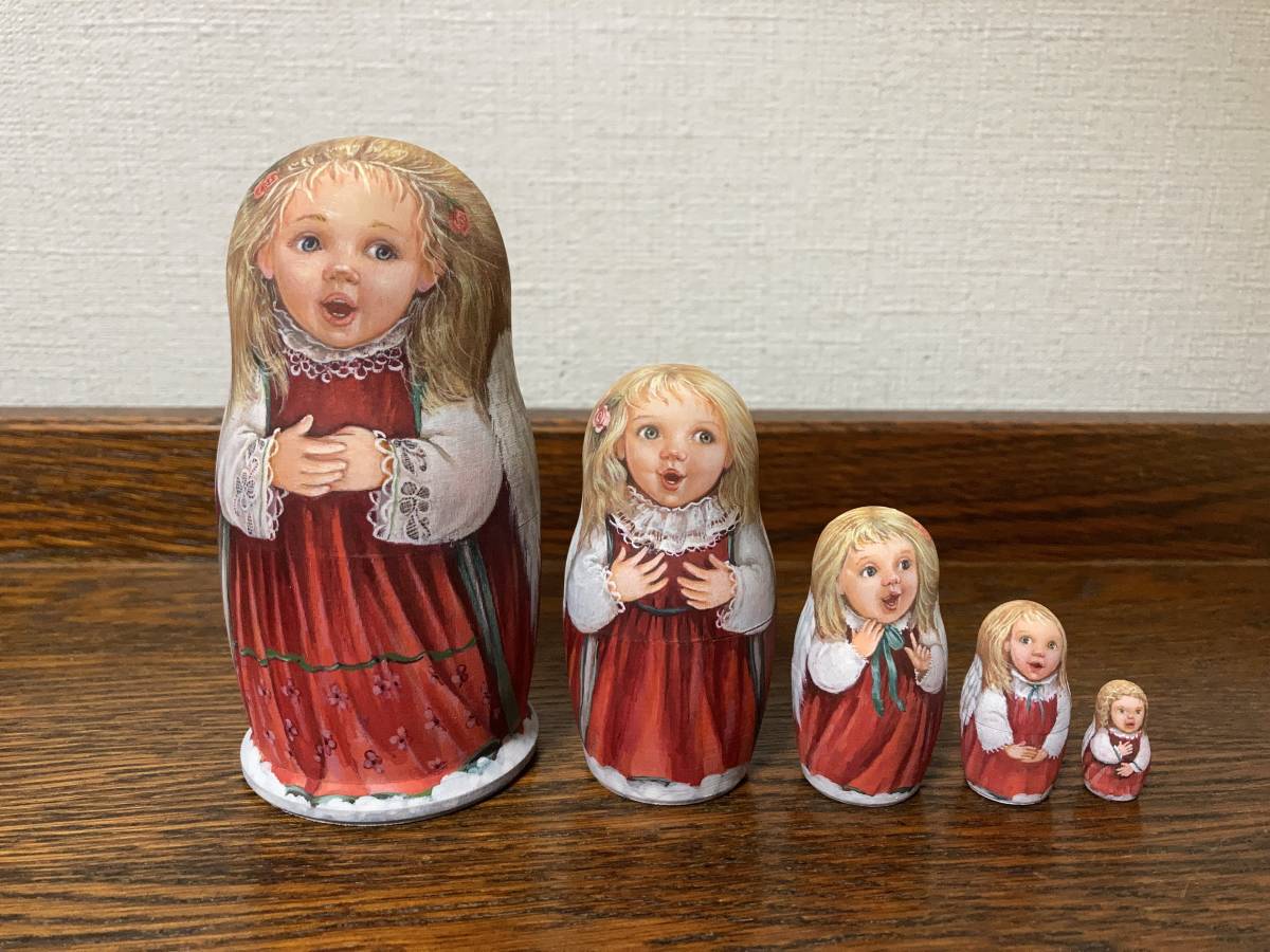 51%OFF!】 ロシア雑貨 天使マトリョーシカ 5P H10.8cm V.バルスコワ作