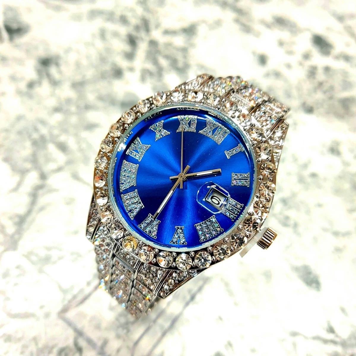 ブルー　シルバー　メンズ腕時計　ブリンブリン　男女兼用　デイカウント　最安値　銀