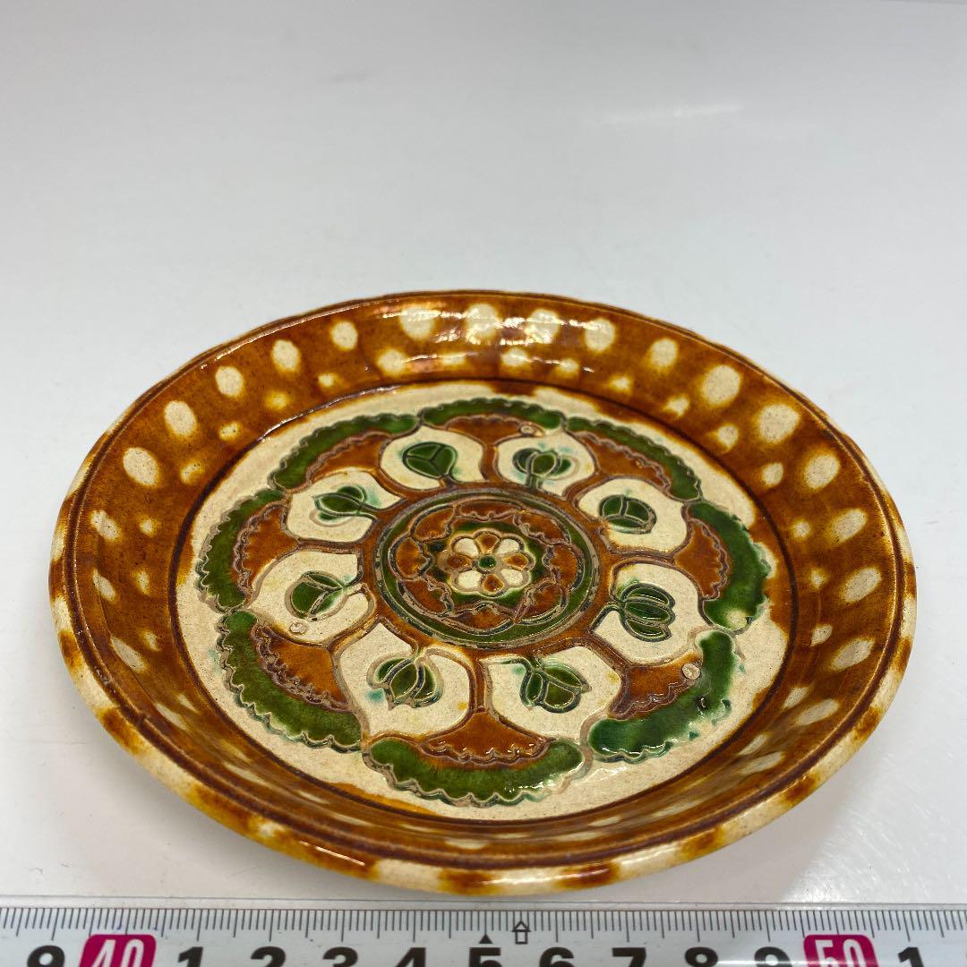 【海外限定】 古代中国　三彩皿　直径14.7cm K2-0724②Ｅ41 染付