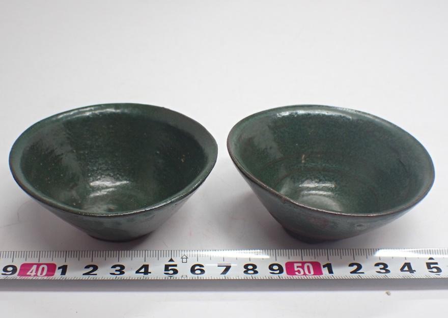 中国清時代 唐物 青交趾煎茶碗5客 8cm 時代木箱付 け0905