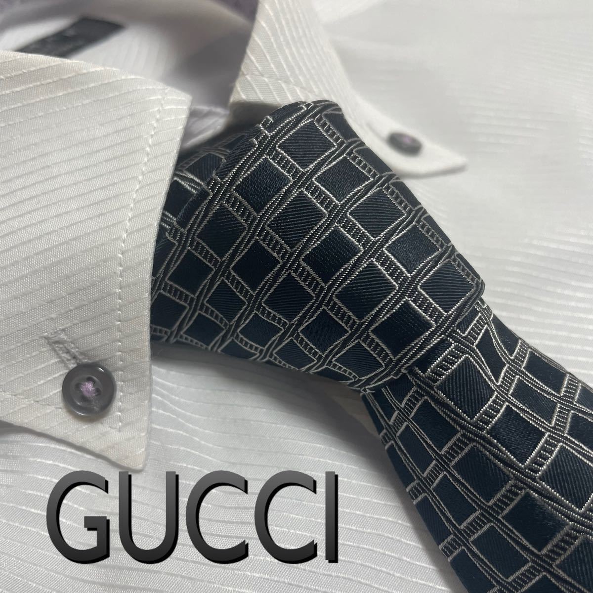 100%新品格安】 Gucci - グッチ ネクタイGロゴ 光沢 厚手 クレスト紋章
