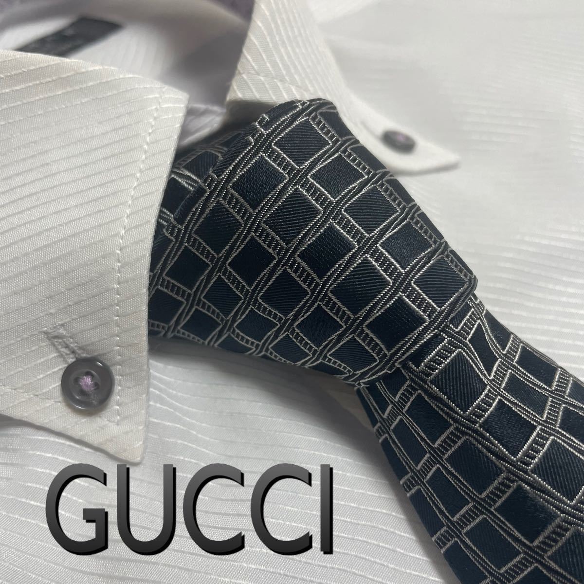 美しい価格 グッチ GUCCI クリーニング済 微光沢 ネクタイ パターン柄
