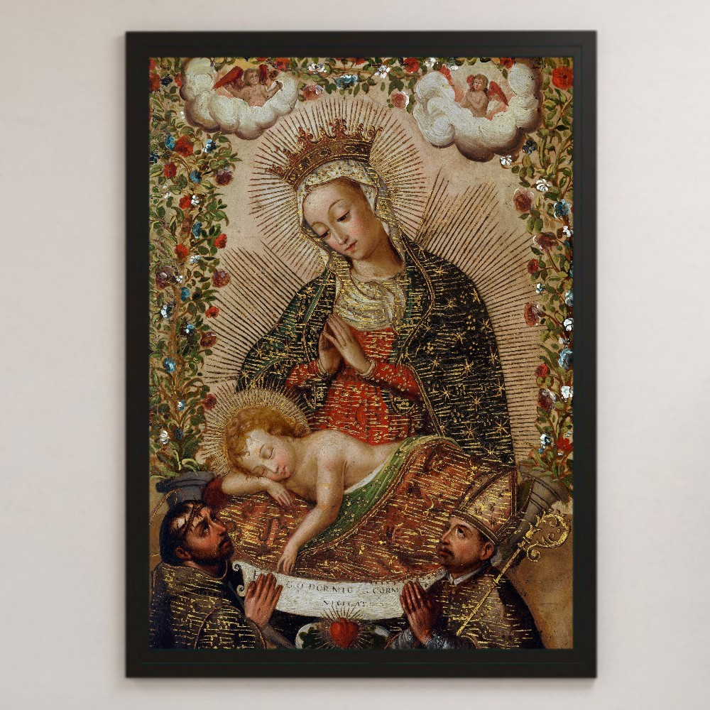 『 二人の聖人とキリストの子を崇める聖母』絵画 アート 光沢 ポスター A3 バー カフェ クラシック インテリア 宗教画 聖書 スピリチュアル_画像1