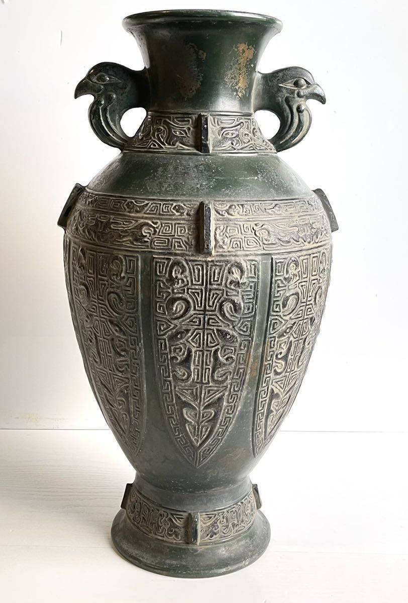 【A】高岡銅器 在銘 渋谷鳳州 饕餮文 花瓶 重量8.2Kg