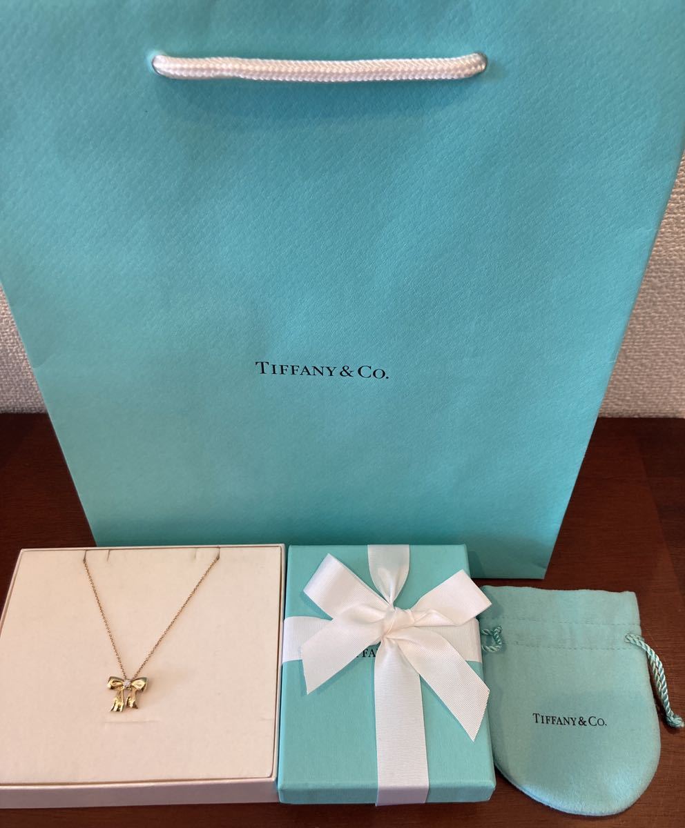 新品 正規品 ティファニー tiffany&co ネックレス リボン ダイヤモンド イエローゴールド K18 ケース巾着紙袋リボン ゴールド プレゼント