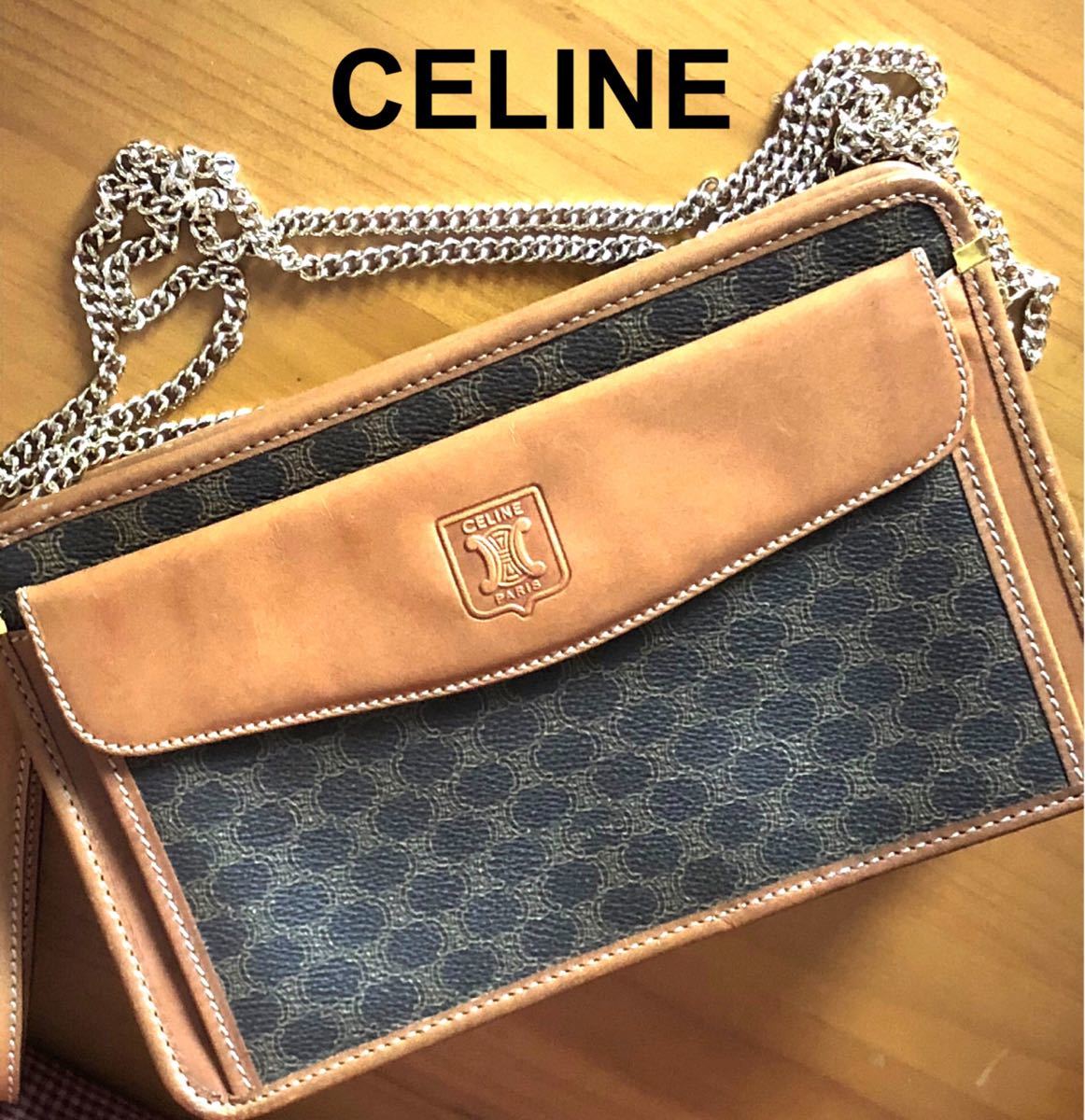 セリーヌ 2way ショルダーバッグ ゴールドチェーン CELINE ヴィンテージ 