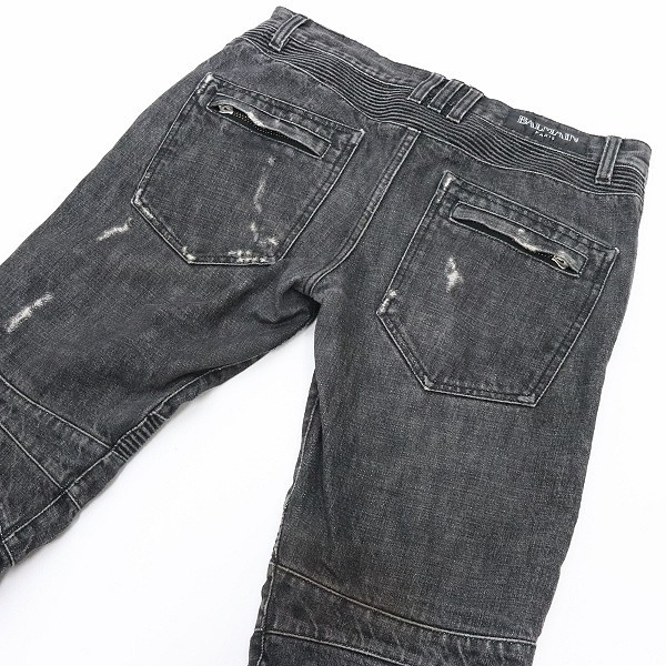 ◇BALMAIN/バルマン 蛇腹 ダメージ加工 バイカー コットン デニム