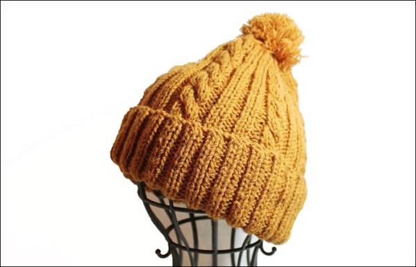 ハンドメイド ウール ニット帽 ニットキャップ 手編み 茶 手作り 帽子 SN5_画像1