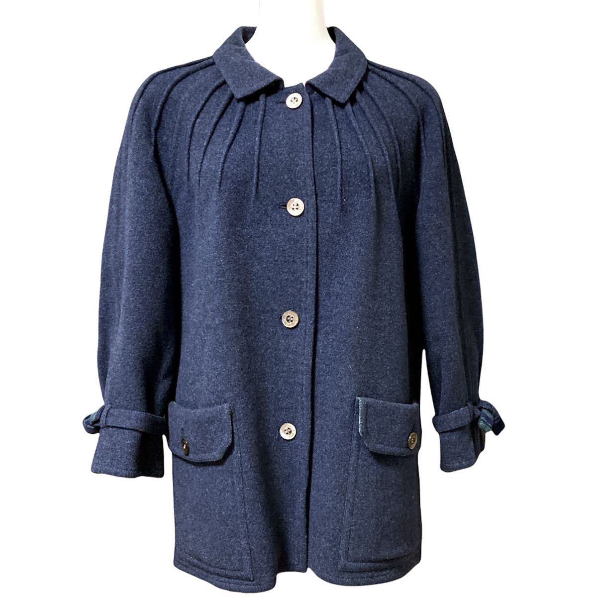 Leilian レリアン E.SPORTS】ウールチェックコート 9号 ネイビー