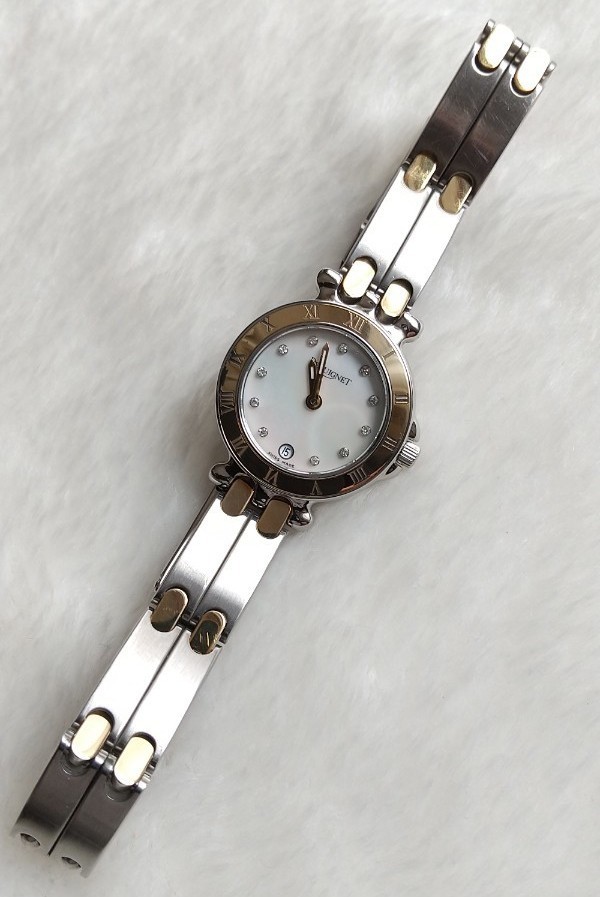 ペキネ腕時計 モーリア 美品 11Pダイヤモンド 白蝶貝 レディース