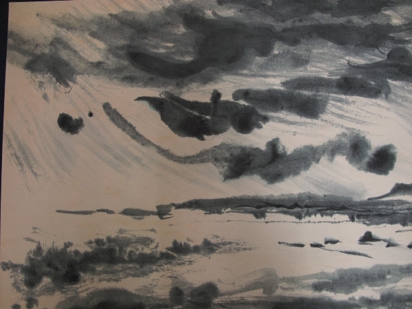 水墨画 風景 (83) 縦56.5cm横74.5cm 落款あり 箱付 日本画 水墨画 風景 (83) 縦56.5cm横74.5cm 落款あり 箱付 日本画