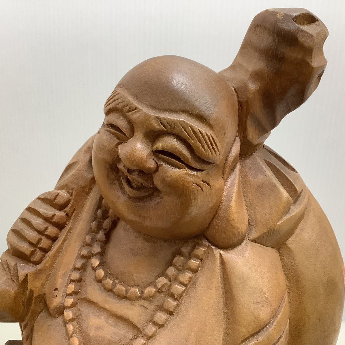仏教美術 仏像 像 木彫り 彫刻 七福神 布袋尊 縁起物 置物 オブジェ 2 【Y095】_画像5