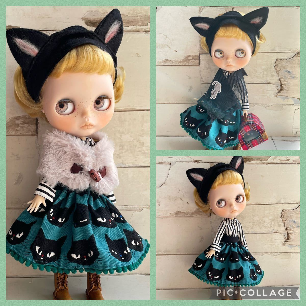 ブライスアウトフィット Blythe ♪黒猫ちゃんとなりきり猫コーデ♪ 11点セット ペットキャリー、猫耳、猫ブローチ...etc._画像8