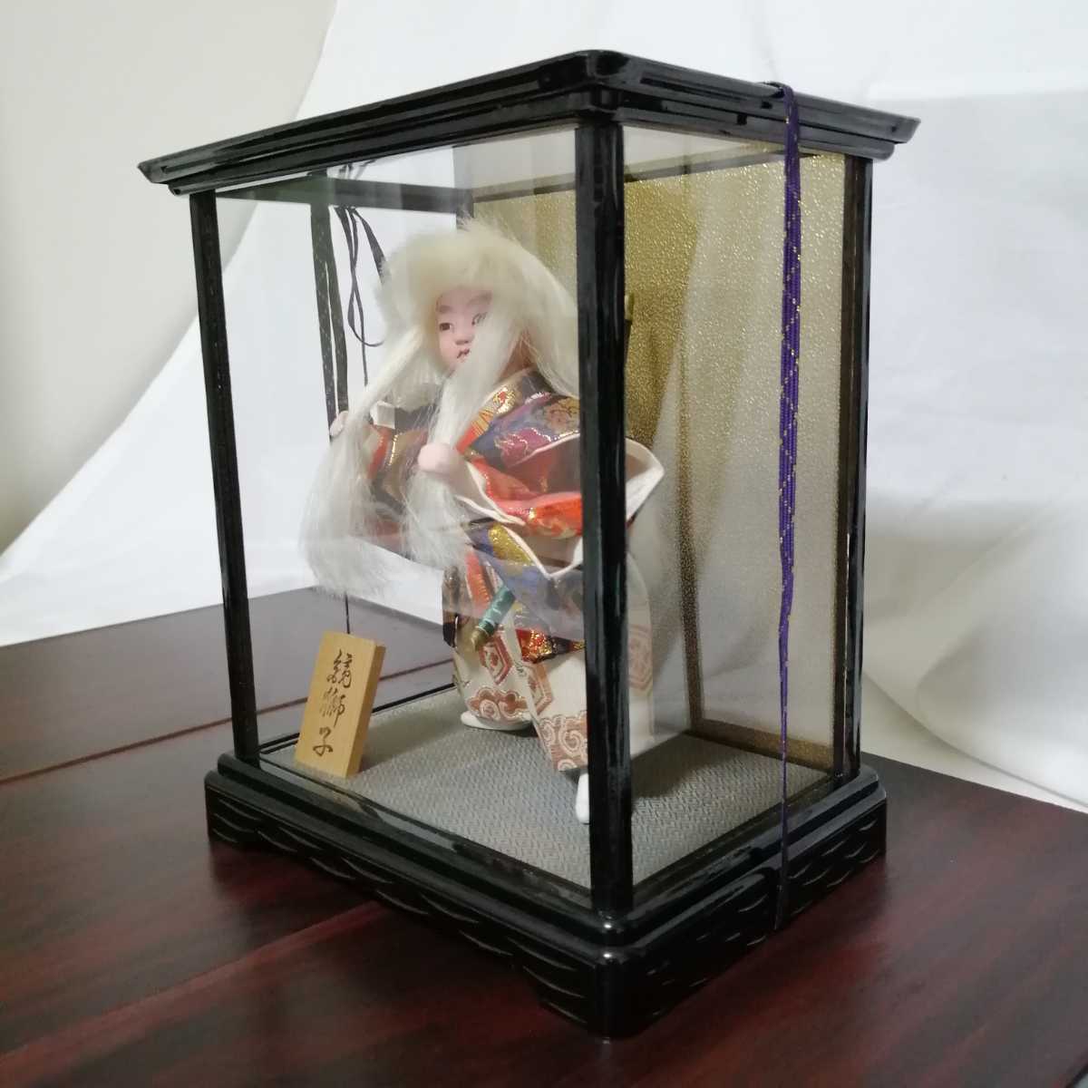 日本人形 東玉 鏡獅子 五月人形 ガラスケース 昭和 当時物 長期保管品 80サイズ発送_画像4