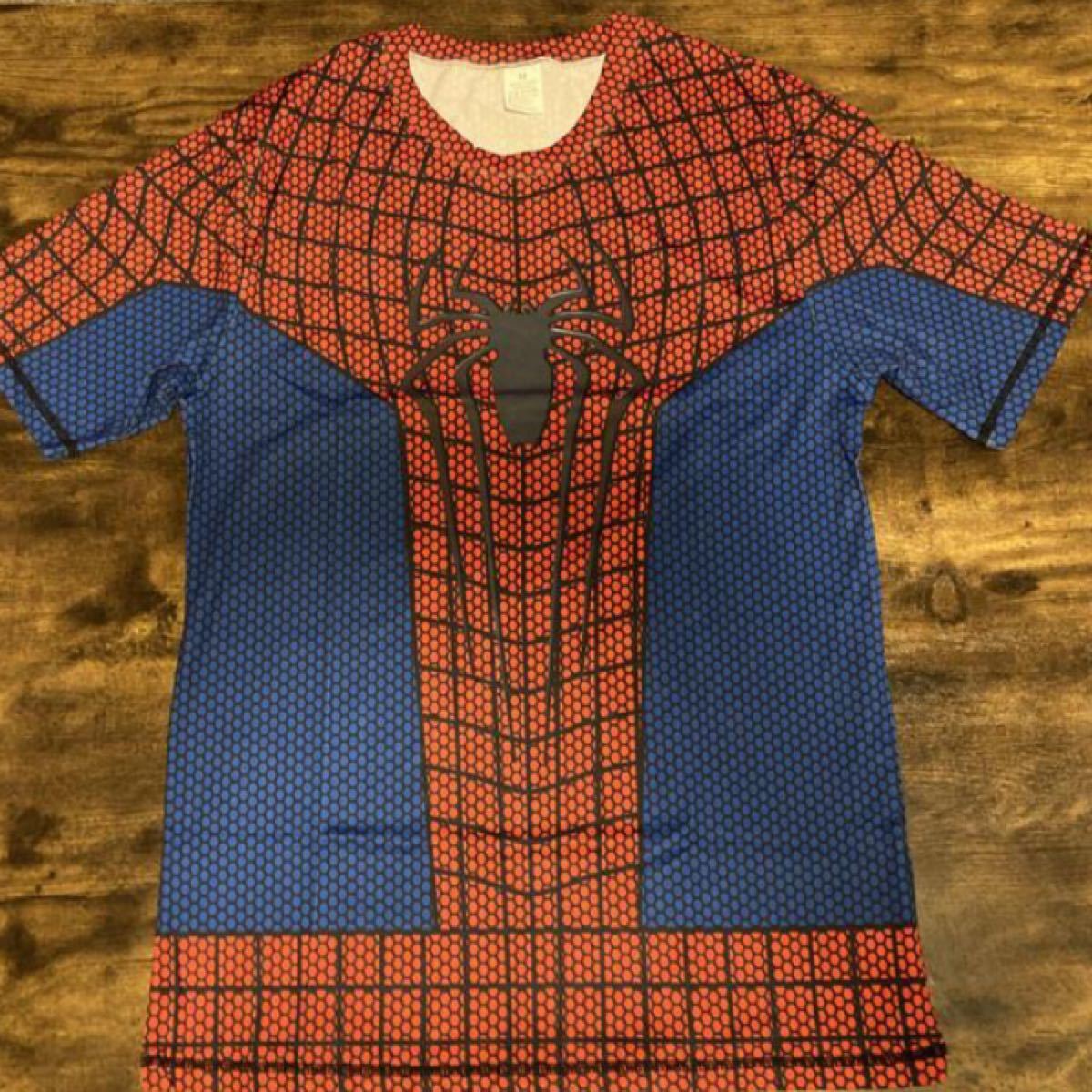 底値価格☆スパイダーマンコスチューム衣装、吸汗速乾運動Tシャツ半袖Lサイズ