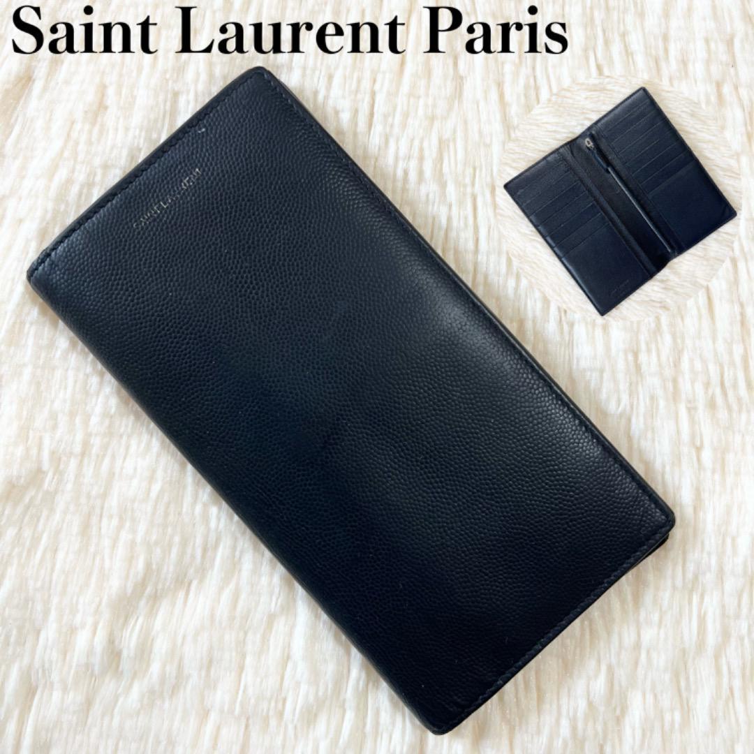 Saint Laurent Paris サンローランパリ 長財布 エンボスロゴ クラシックコンチネンタル キャビアスキン ネイビー 紺色 レザー 革