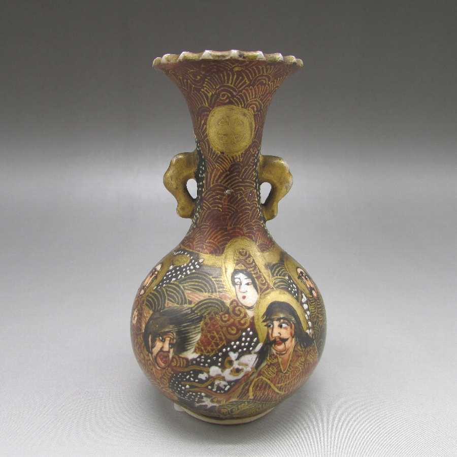 オールド薩摩 人物風俗文花瓶 u6058 - 1