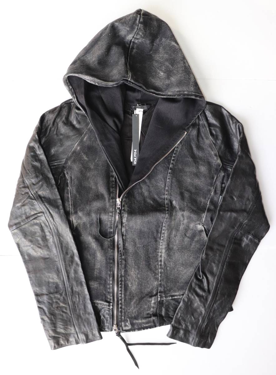 定価83000 新品 本物 KMRii Leather Sleeve Hooded JKT ジャケット 1702-JK07 M/1 ケムリ 5111