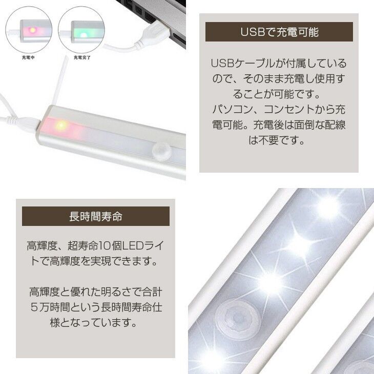 USB充電式 LEDセンサーライト 人感センサー 赤外線センサー 光センサー コンパクト 壁掛け照明_画像10