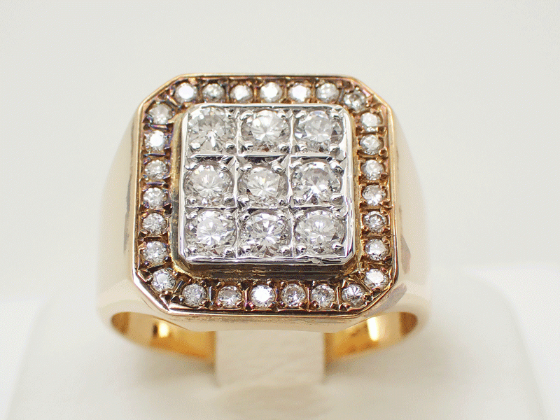 K18/PT900 diamond signet ring D0.66ct D0.27ct total 0.93ct weight 19.3g Japan size #19 number ( size correcting necessary consultation possible )