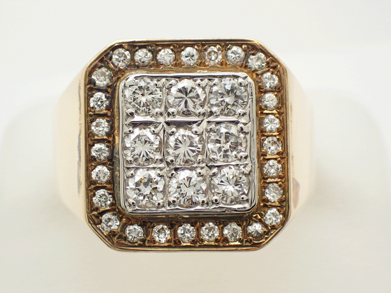 K18/PT900 diamond signet ring D0.66ct D0.27ct total 0.93ct weight 19.3g Japan size #19 number ( size correcting necessary consultation possible )