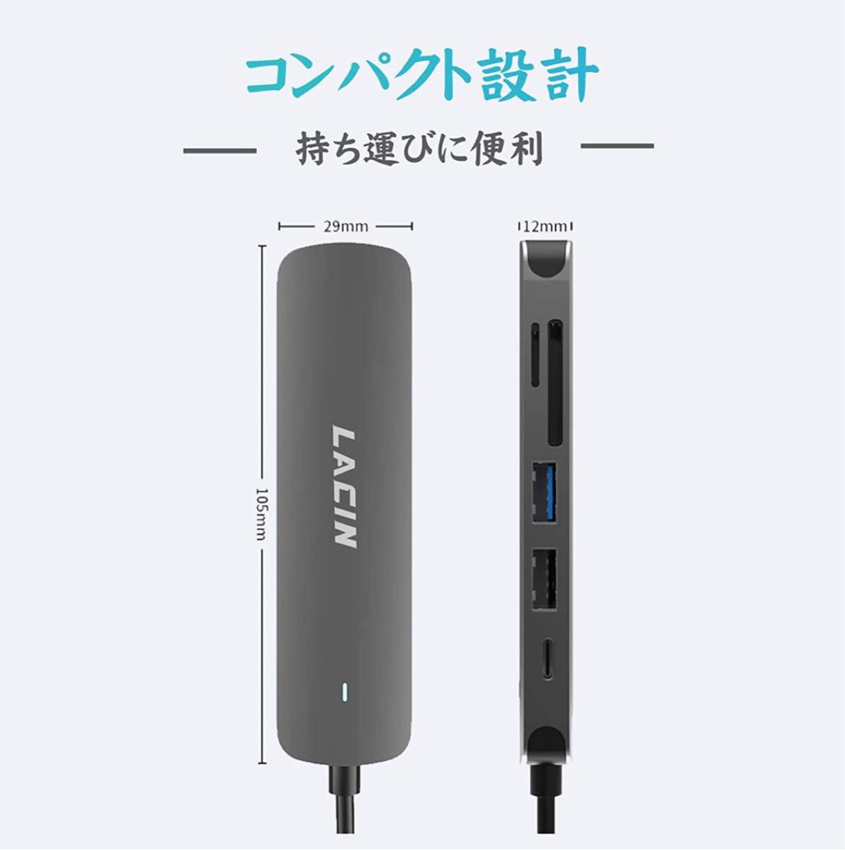 USBハブ 変換アダプタ USBポート SDカードリーダー 6-in-1 HDMI USB-c ハブ PD急速充電対応