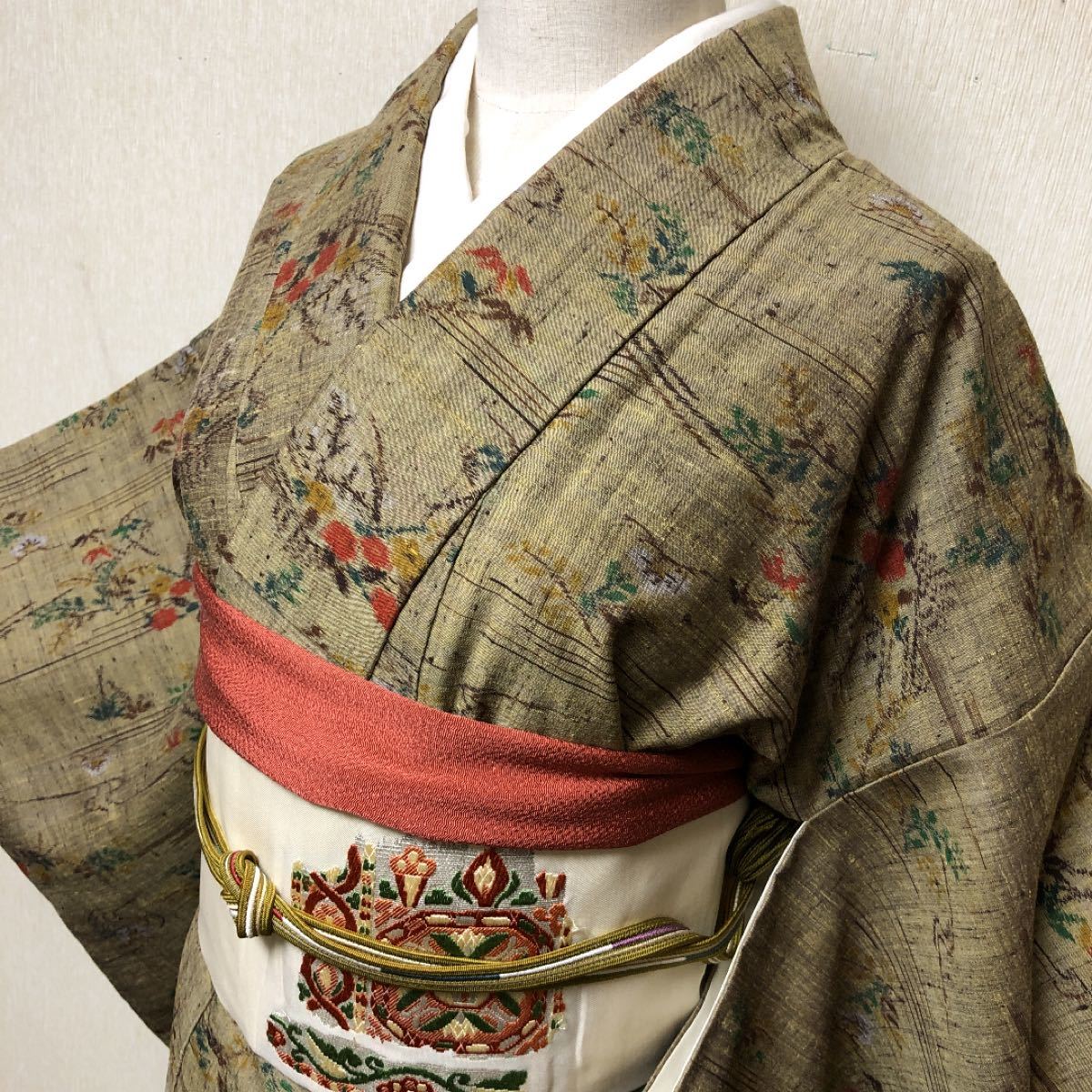 紬?着物と羽織、コート、長襦袢の4点セット お出かけセット 昭和レトロ 大正浪漫 大正ロマン つむぎ?