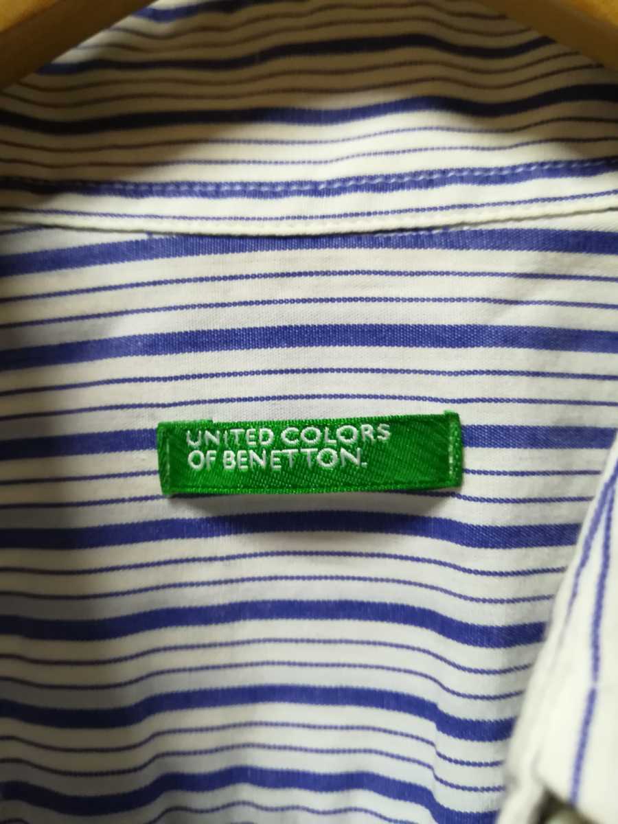  Benetton BENETTON Italy made blue color. length striped pattern. long sleeve shirt L size 