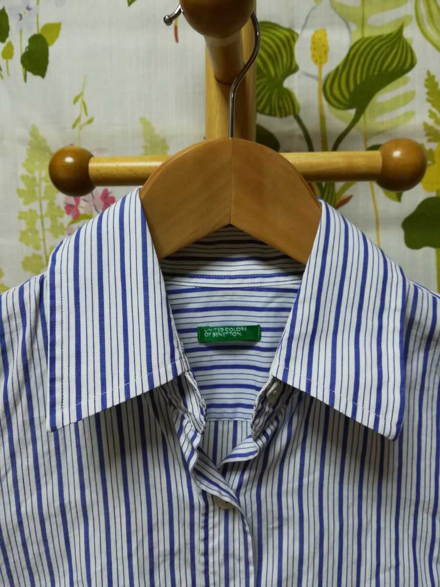  Benetton BENETTON Italy made blue color. length striped pattern. long sleeve shirt L size 