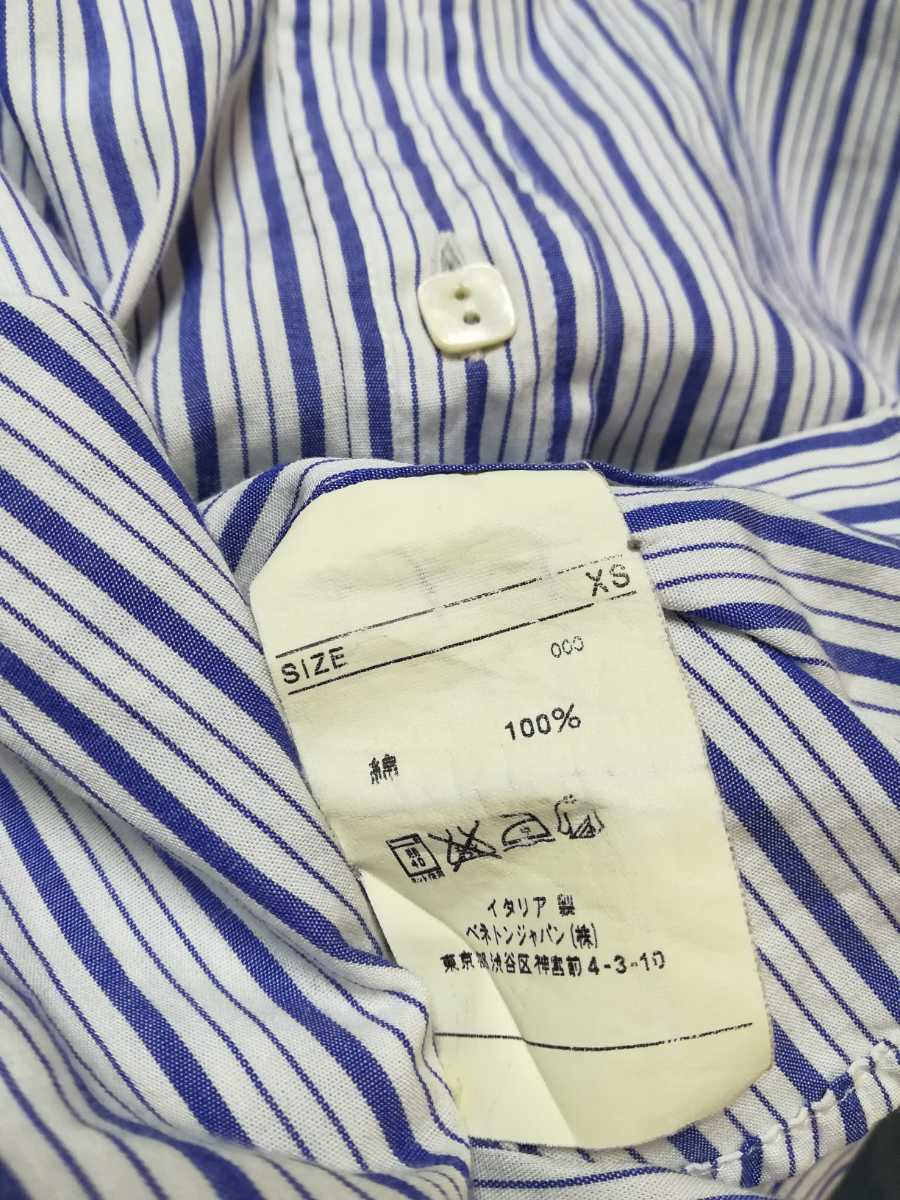  Benetton BENETTON Italy made blue color. length striped pattern. long sleeve shirt L size 