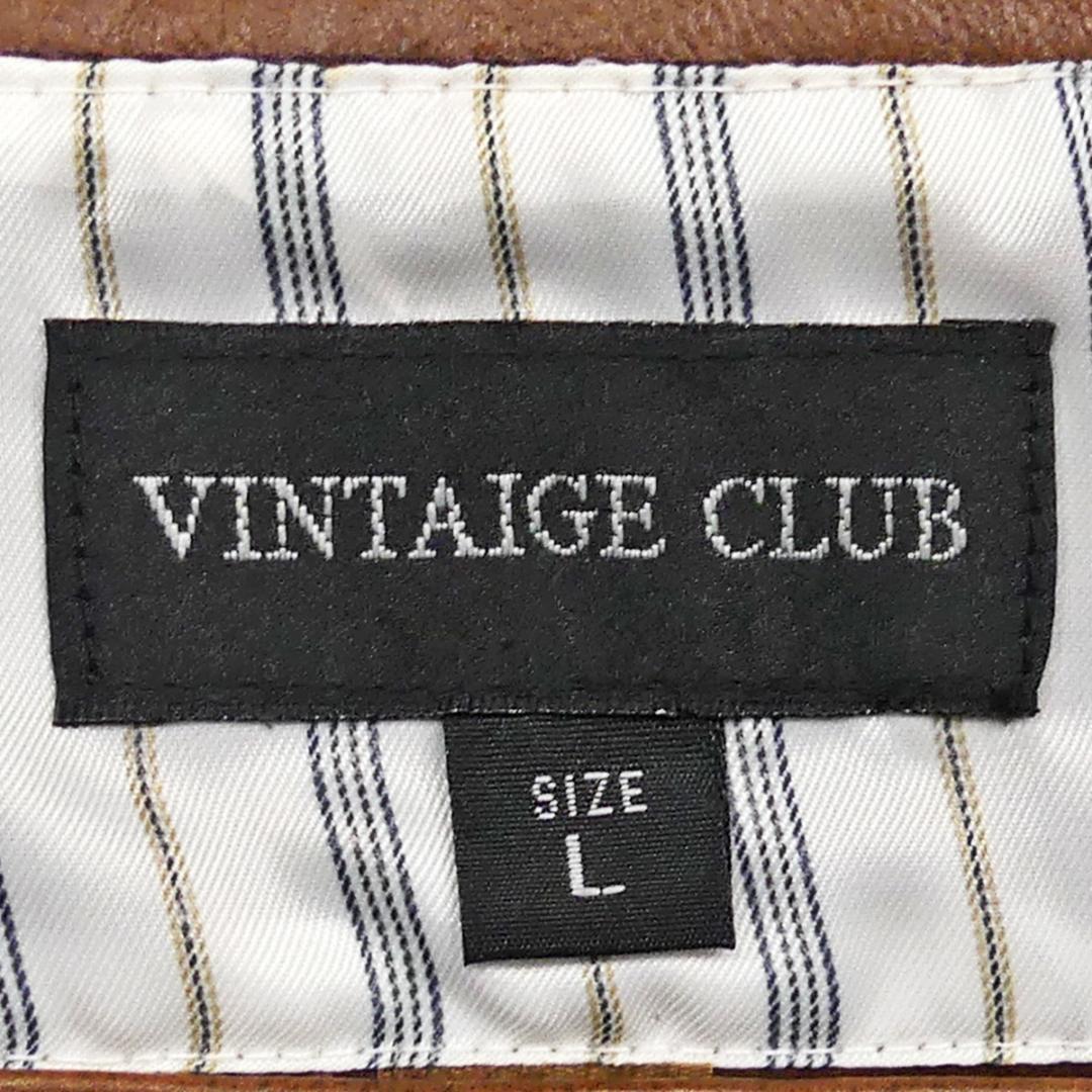即決★VINTAGE CLUB★メンズL レザーコート ビンテージクラブ 茶 本革 ジャケット 本皮 革ジャン レザーハーフコート ストライプ