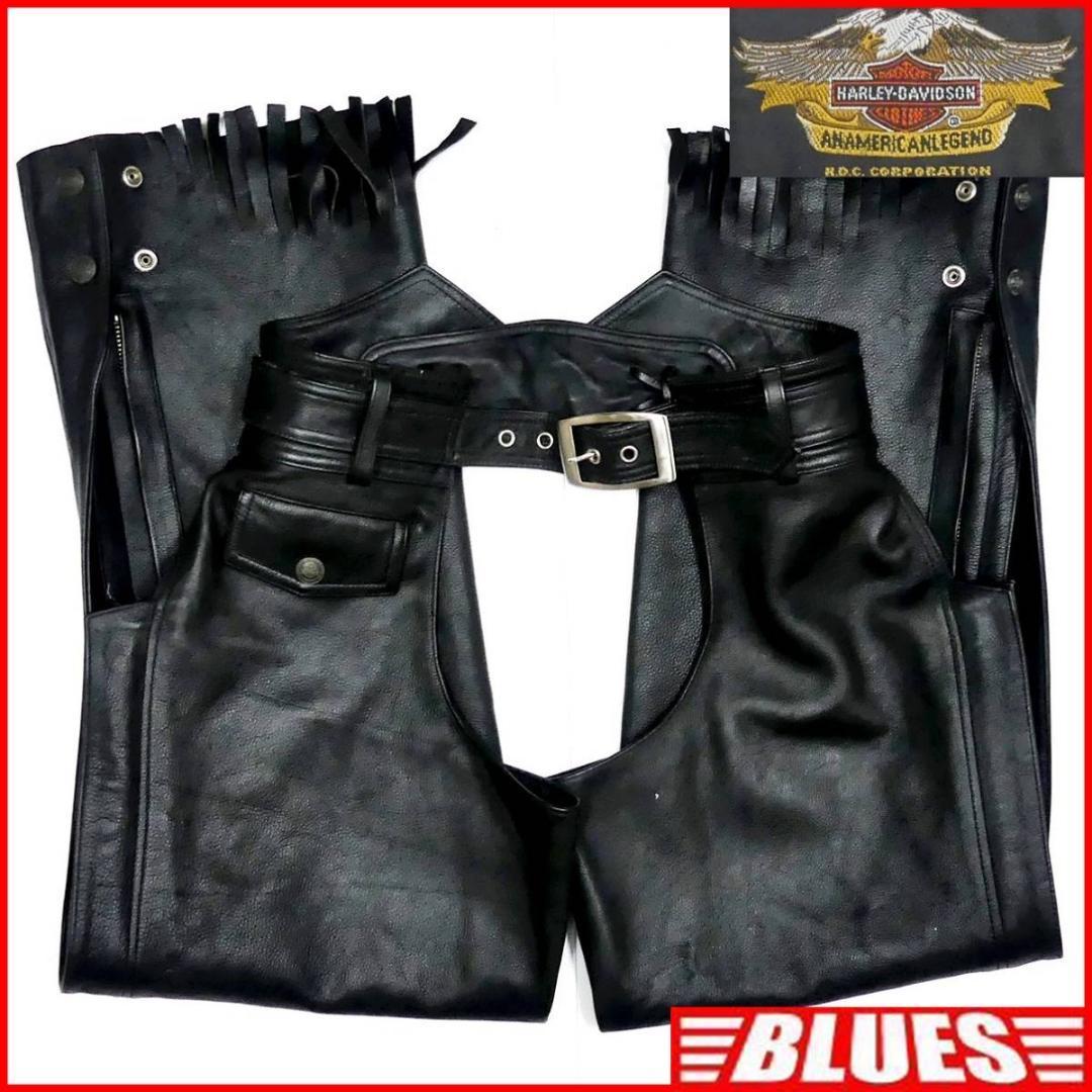  prompt decision *HARLEY DAVIDSON*W30~35 rank leather chaps Harley Davidson men's XL black original leather Rider's real leather over pants touring 