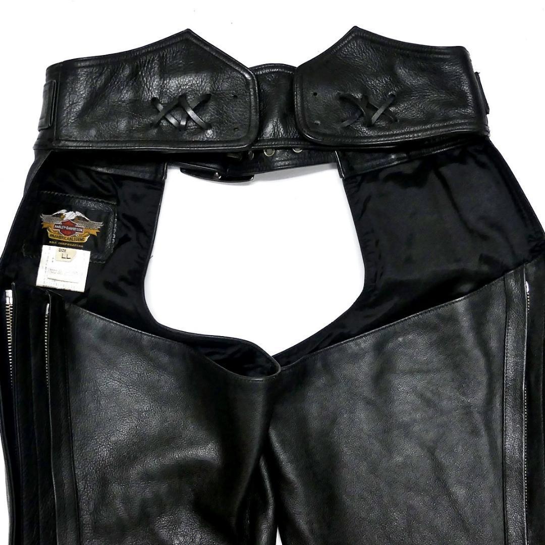  prompt decision *HARLEY DAVIDSON*W30~35 rank leather chaps Harley Davidson men's XL black original leather Rider's real leather over pants touring 