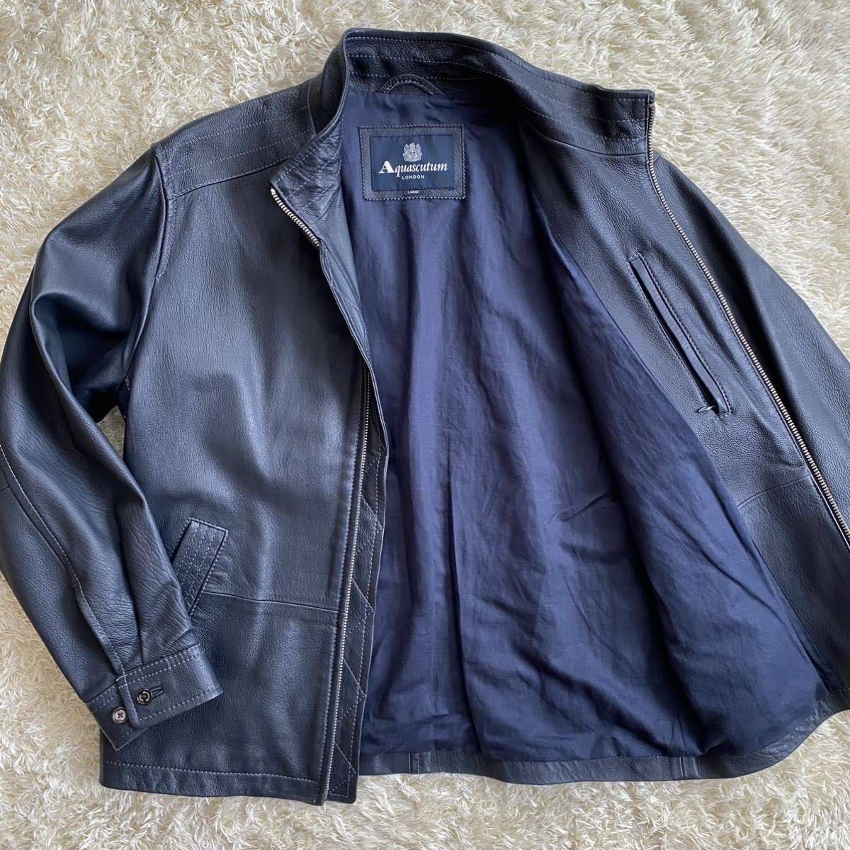 17 希少 アクアスキュータム 『極上素材の逸品』 Aquascutum レザージャケット ライダース ブルゾン シープスキン ラムレザー 羊革 L