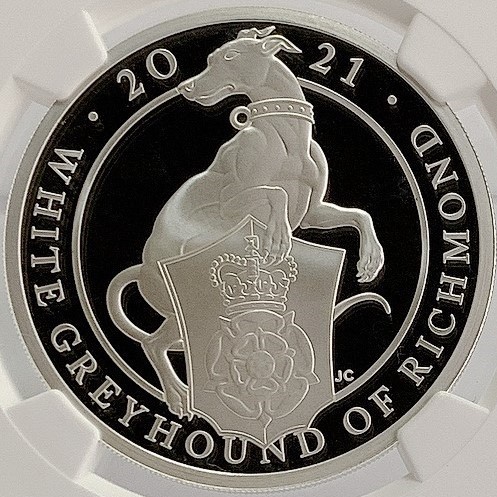 【最高鑑定 ファーストリリース】グレイハウンド 2021年 イギリス クイーンズビースト 1オンス 2ポンド プルーフ 銀貨 コイン NGC PF70 UC