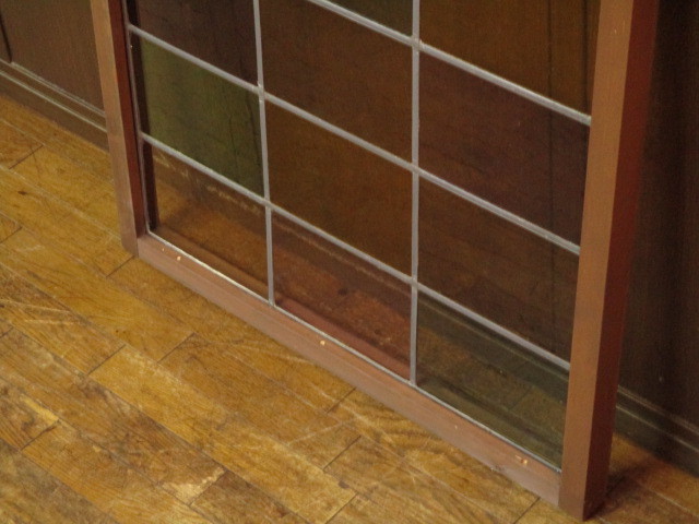  редкий замечательная вещь .. витражное стекло рамка-оправа имеется двери 675mm x 760mm/ стекло дверь / раздел промежуток / окно / Taisho / Showa Retro / лед стакан / цвет стекло / изделия из стекла / античный 